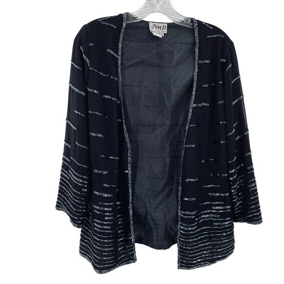JMD New York Black Beaded Evening Long Sleeve V-Neck Open Front Formal Jacket S - Picture 2 of 8